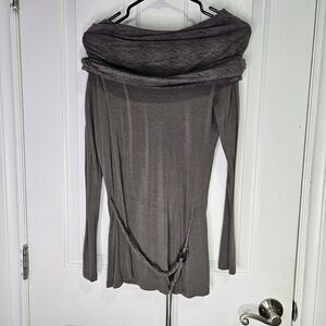 3/$15! Nomads Hemp Wear Long Tunic Top With Fold Over Cowl Neck, Small *Flawed!